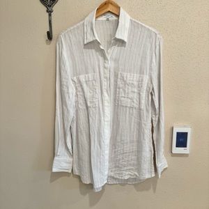 Equipment Femme LINEN Blouse White Tan Stripes M